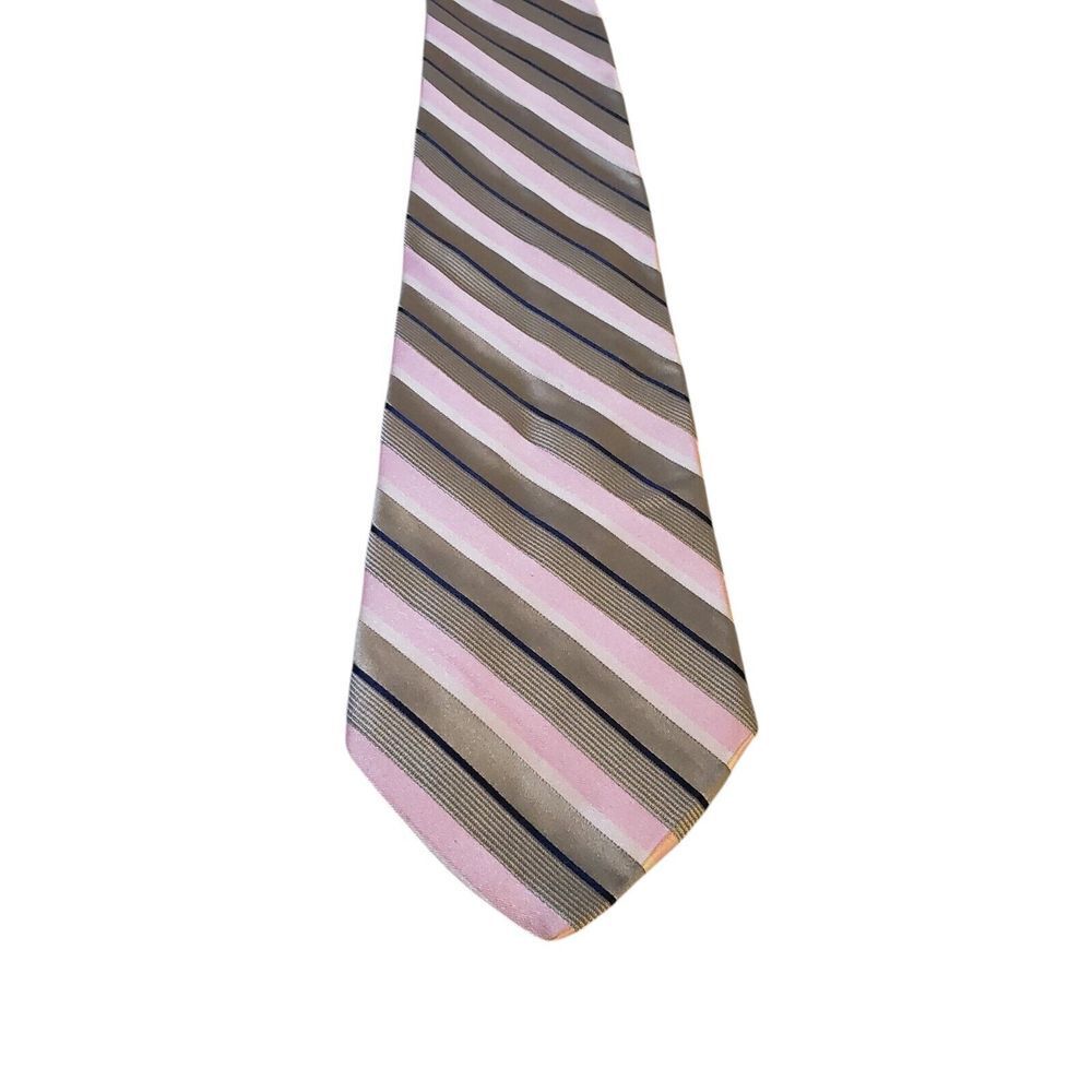 Stafford Executive Neck Tie Mens Designer Luxury Gray Pink Striped Statement